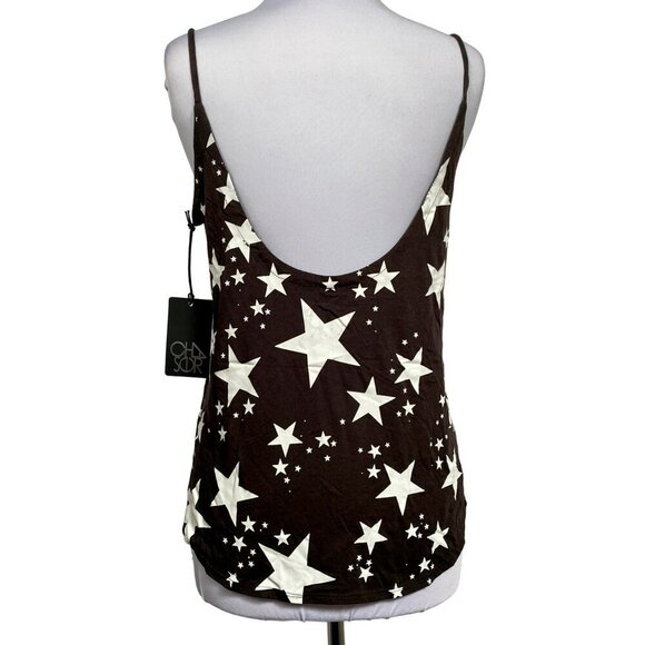 Chaser Black & White Stars Graphic Tank Top Sz M Scoop Back V-Neck  NEW - Picture 4 of 5